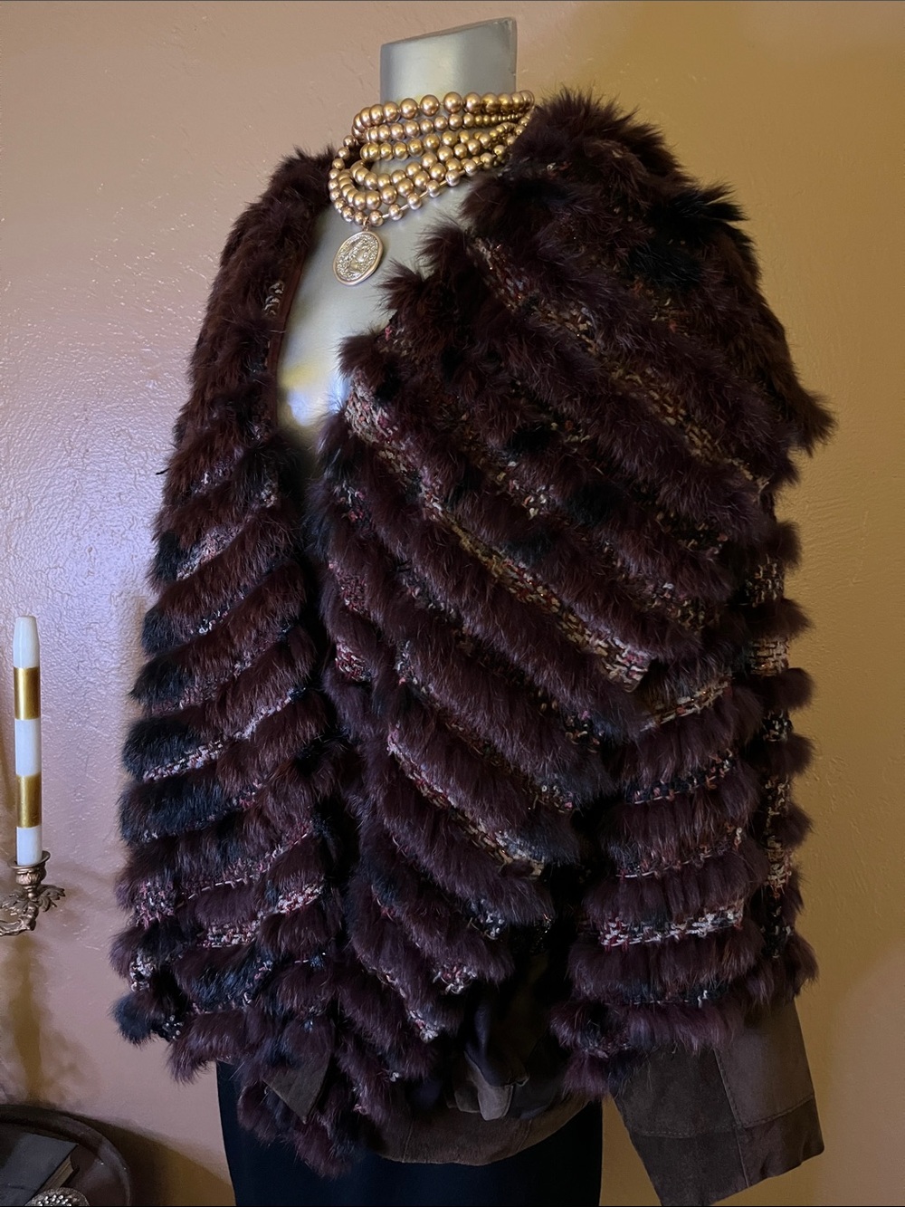 Vintage Marilyn Blumer Rabbit Fur and Leather Coat.  SZ M